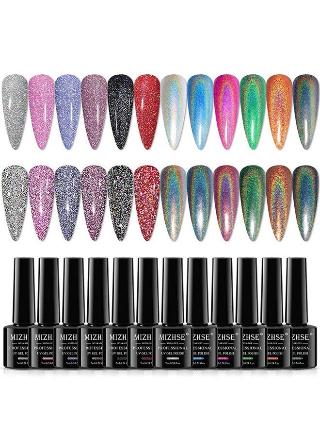 6 Glitter Gel Nail Polish + 6 Holographic Gel Nail Polish Sparkle Shiny Gel Polish Galaxy Glossy Nail Lacquer Rainbow Nail Pigment Soak Off Uv Led Nail Art Gift Set