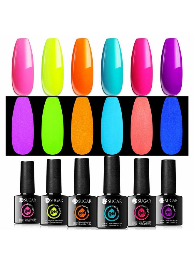 Glow In The Dark Gel Nail Polish Set Halloween Neon Hot Pink Yellow Orange Bright Luminous Gel Polish Set Fluorescent 6 Colors Glow In Dark Effect Soak Off Nail Polish Kit For Party Nails