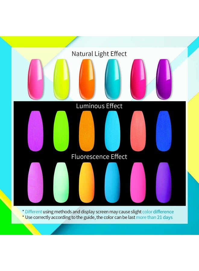 Glow In The Dark Gel Nail Polish Set Halloween Neon Hot Pink Yellow Orange Bright Luminous Gel Polish Set Fluorescent 6 Colors Glow In Dark Effect Soak Off Nail Polish Kit For Party Nails