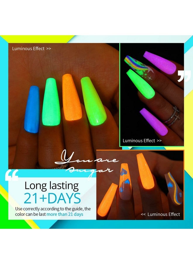 Glow In The Dark Gel Nail Polish Set Halloween Neon Hot Pink Yellow Orange Bright Luminous Gel Polish Set Fluorescent 6 Colors Glow In Dark Effect Soak Off Nail Polish Kit For Party Nails
