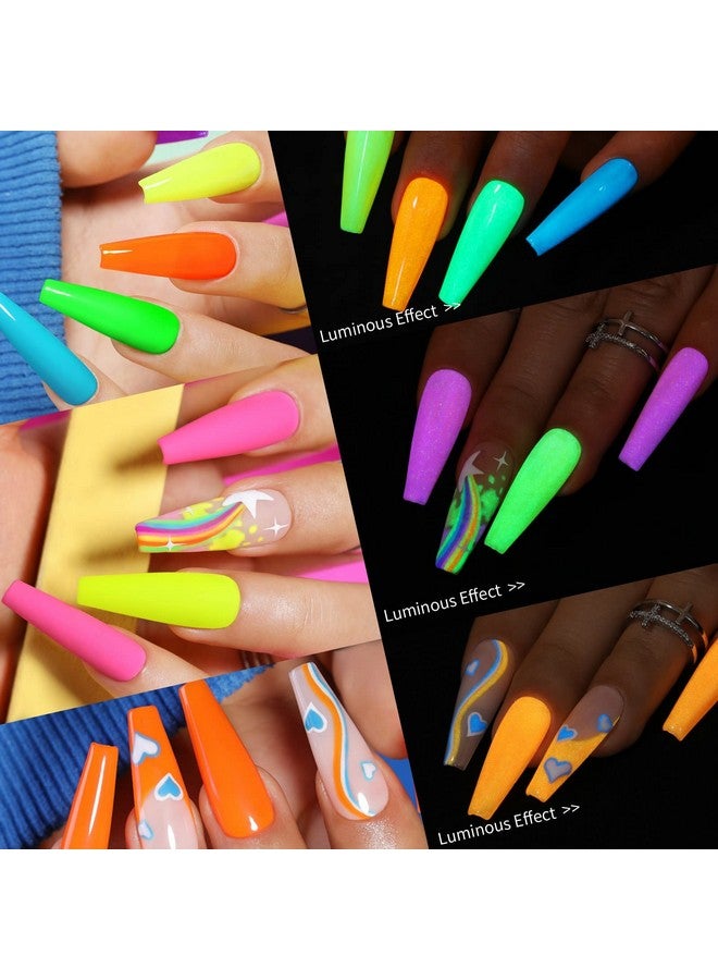 Glow In The Dark Gel Nail Polish Set Halloween Neon Hot Pink Yellow Orange Bright Luminous Gel Polish Set Fluorescent 6 Colors Glow In Dark Effect Soak Off Nail Polish Kit For Party Nails