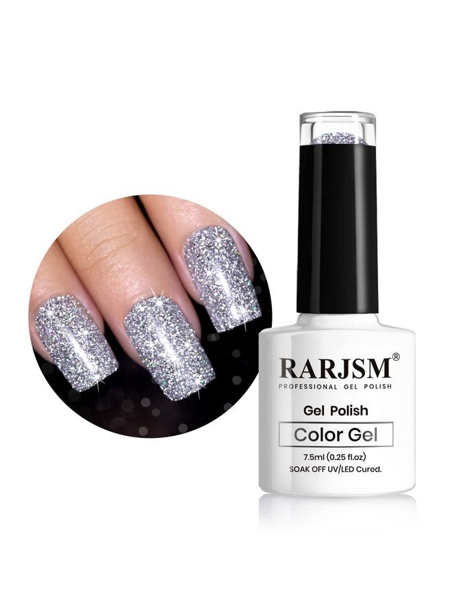 Reflective Glitter Gel Polish Bright Silver Pigments 7.5Ml Holographic Rainbow Iridescent Shimmer Led Uv Soak Off Sparkle Diamond Gel Polish Nail Art Manicure Salon Diy At Home 1Pcs