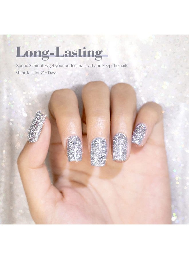 Reflective Glitter Gel Polish Bright Silver Pigments 7.5Ml Holographic Rainbow Iridescent Shimmer Led Uv Soak Off Sparkle Diamond Gel Polish Nail Art Manicure Salon Diy At Home 1Pcs