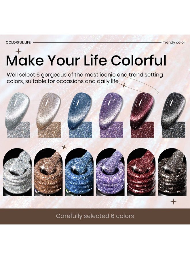 Reflective Glitter Cat Eye Gel Polish Sparkle Shiny Nail Polish Gel 6 Colors Magnetic Gel Nail Polish With Magnecti Stick Varnish Soak Off Uv Gel