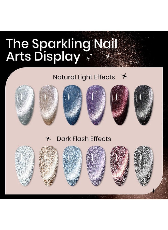 Reflective Glitter Cat Eye Gel Polish Sparkle Shiny Nail Polish Gel 6 Colors Magnetic Gel Nail Polish With Magnecti Stick Varnish Soak Off Uv Gel