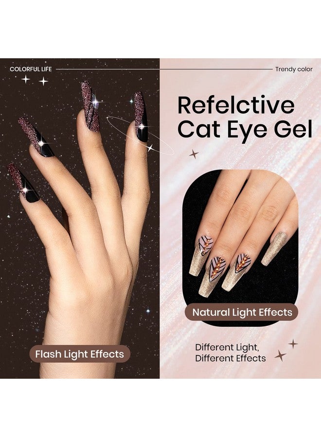 Reflective Glitter Cat Eye Gel Polish Sparkle Shiny Nail Polish Gel 6 Colors Magnetic Gel Nail Polish With Magnecti Stick Varnish Soak Off Uv Gel
