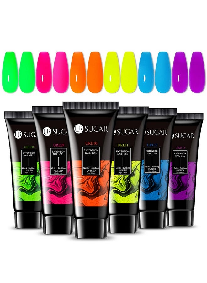 Neon Poly Extension Gel Nail Polish Set 6 Colors Hot Pink Neon Green Yellow Orange Bright Colors Spring Summer Poly Nail Gel Polish Kit Long Lasting Soak Off Gel Polish Gift Box For Women