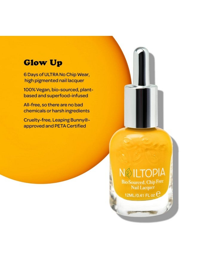 Plantbased Chip Free Nail Lacquer Non Toxic Biosourced Longlasting Strengthening Polish Glow Up (Vibrant Mustard Yellow) 0.41Oz