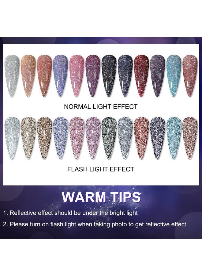 Reflective Glitter Gel Nail Polish Set 12 Pcs Colorful Sparkly Diamond Soak Off Uv Led Gel Polish Home Manicure Nail Art Salon 7 Ml