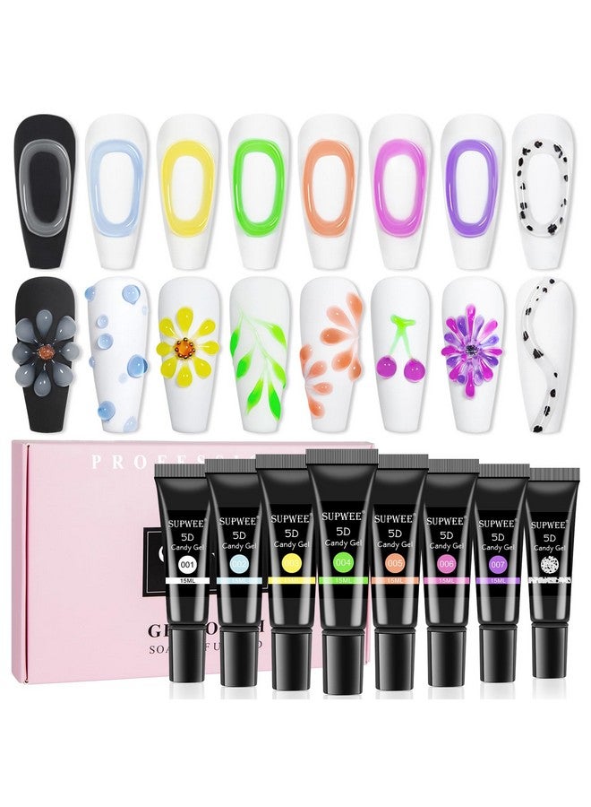 3D Nail Art Gel Sculpting Gel For Nail Art Design 8 Colors Clear White Embossing Tube Gel Nails For Carving Modeling Painting Drawing Nail Gel Home Diy Nail Manicure