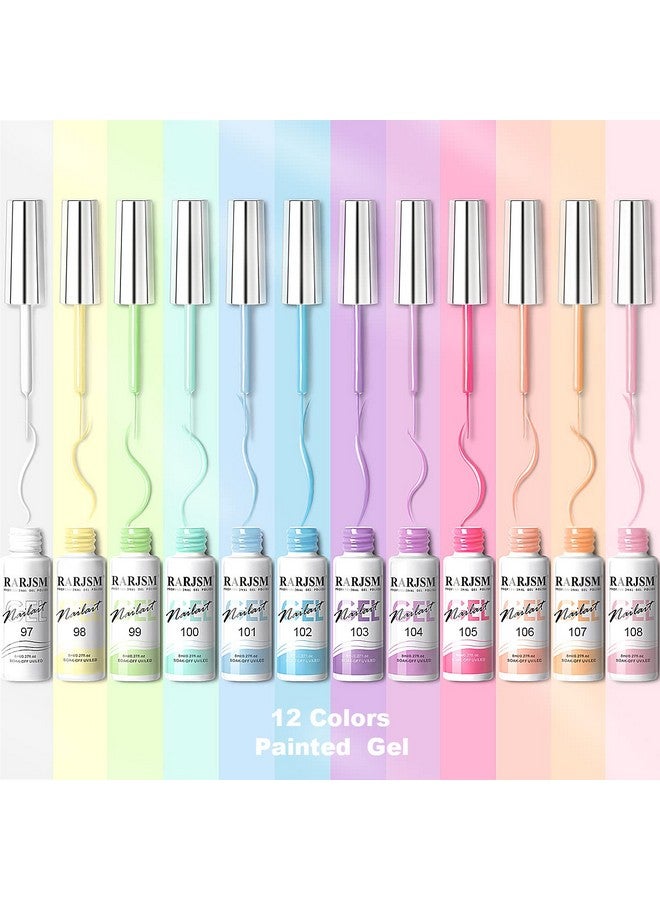 Nail Art Gel Liner Painting Polish Set12 Pastel Colors Spring Summer Collectionpainted Gel Nail Polish Set Build In Thin Brush Soak Off Curing Requires Salon Diy Nail Design Line Art Gel 8Ml