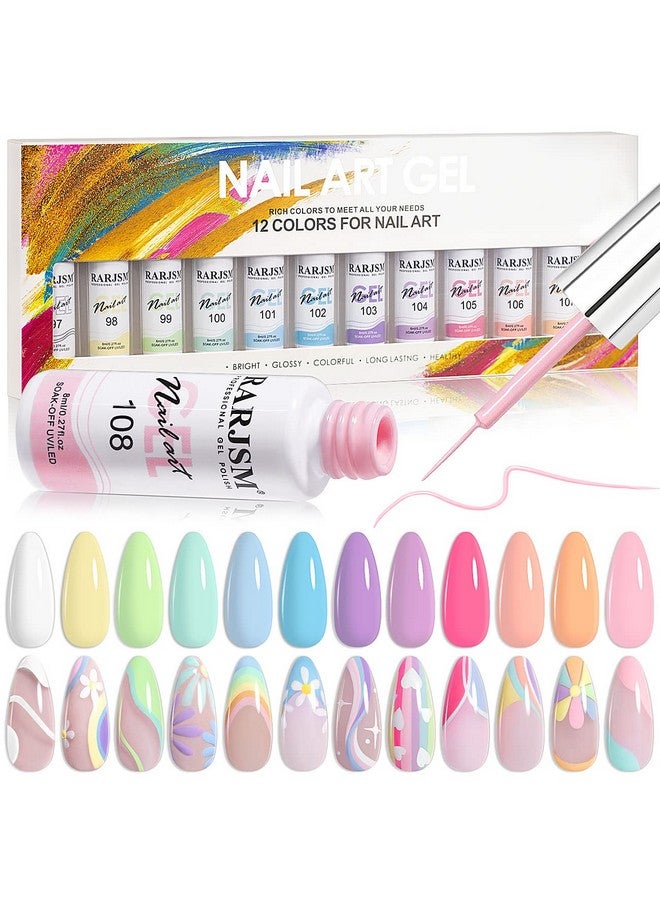 Nail Art Gel Liner Painting Polish Set12 Pastel Colors Spring Summer Collectionpainted Gel Nail Polish Set Build In Thin Brush Soak Off Curing Requires Salon Diy Nail Design Line Art Gel 8Ml