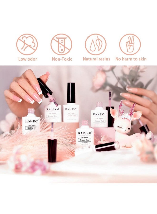 Nude Gel Polish For French Manicuresheer Jelly Pink Gel Nail Polish Set Of 6 Transparent Colors Clear Light Brown Pure White Neutral Nail Varnish Led Uv Curing Requires 7.5Ml For Home Salon