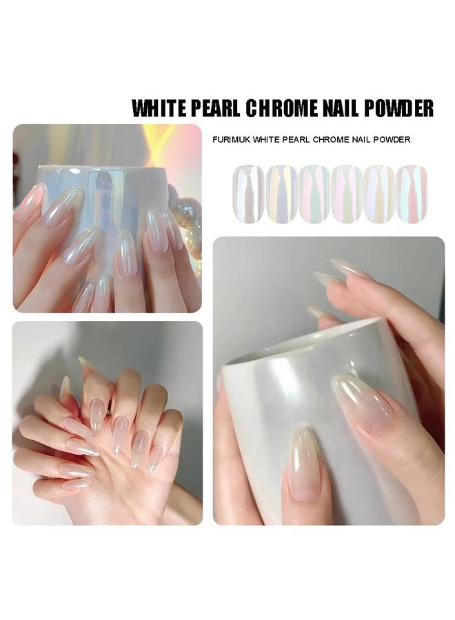 2 Boxes White Pearl Chrome Nail Powder Mirror Effect Aurora Magic Pearlescent White Nail Powder Pigment High Gloss Glitter Nail Art Holographic Ice Aurora Dust Nail Powder For Manicure Decorations