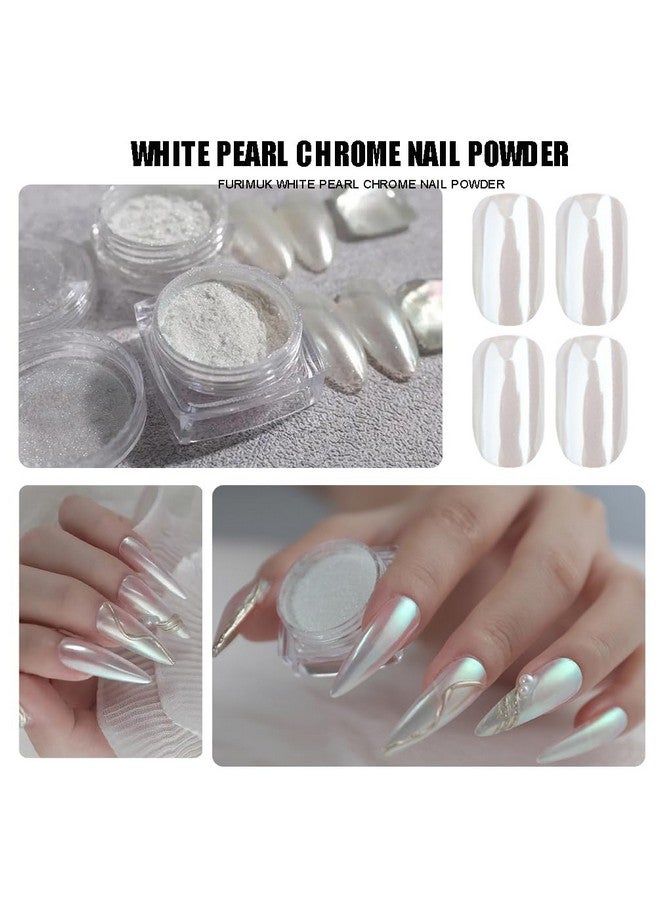 2 Boxes White Pearl Chrome Nail Powder Mirror Effect Aurora Magic Pearlescent White Nail Powder Pigment High Gloss Glitter Nail Art Holographic Ice Aurora Dust Nail Powder For Manicure Decorations