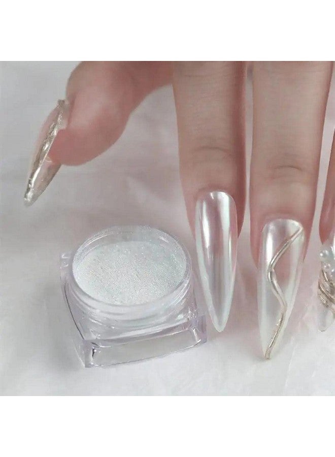 2 Boxes White Pearl Chrome Nail Powder Mirror Effect Aurora Magic Pearlescent White Nail Powder Pigment High Gloss Glitter Nail Art Holographic Ice Aurora Dust Nail Powder For Manicure Decorations