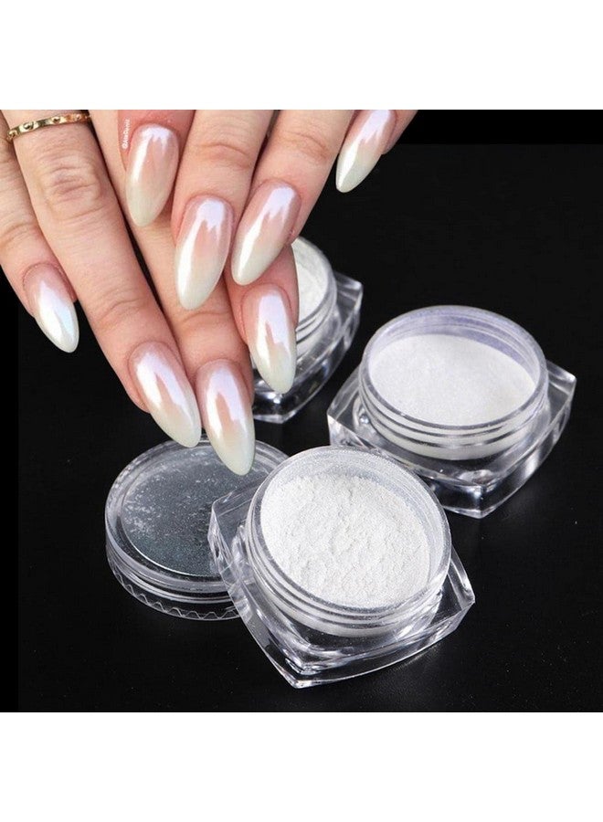 2 Boxes White Pearl Chrome Nail Powder Mirror Effect Aurora Magic Pearlescent White Nail Powder Pigment High Gloss Glitter Nail Art Holographic Ice Aurora Dust Nail Powder For Manicure Decorations