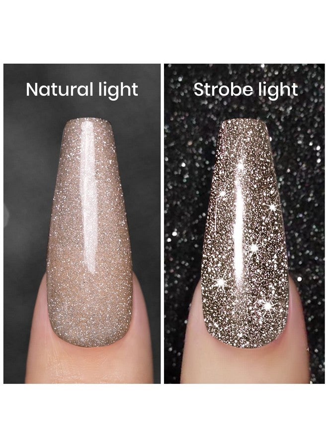 Reflective Glitter Gel Polishflash Dimond Nude Brown Nail Polish Winter Colors Sparkly Shiny Nail Art Uv Led Curing Need Nail Gel For Manicure Diy And Salon 7.5Ml