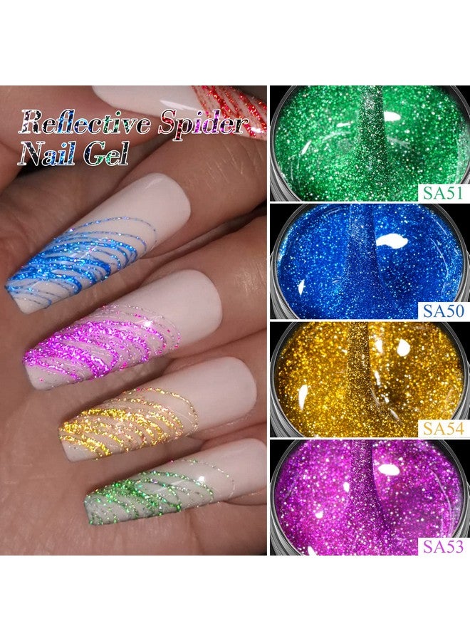 Reflective Spider Gel 6 Colors Diamond Glitter Painting Elastic Spider Gel Soak Off Uv Led Gel Nail Polish Drawing Nail Gel For Line Diy Nail Art Paint Design