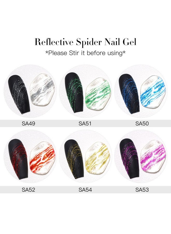 Reflective Spider Gel 6 Colors Diamond Glitter Painting Elastic Spider Gel Soak Off Uv Led Gel Nail Polish Drawing Nail Gel For Line Diy Nail Art Paint Design