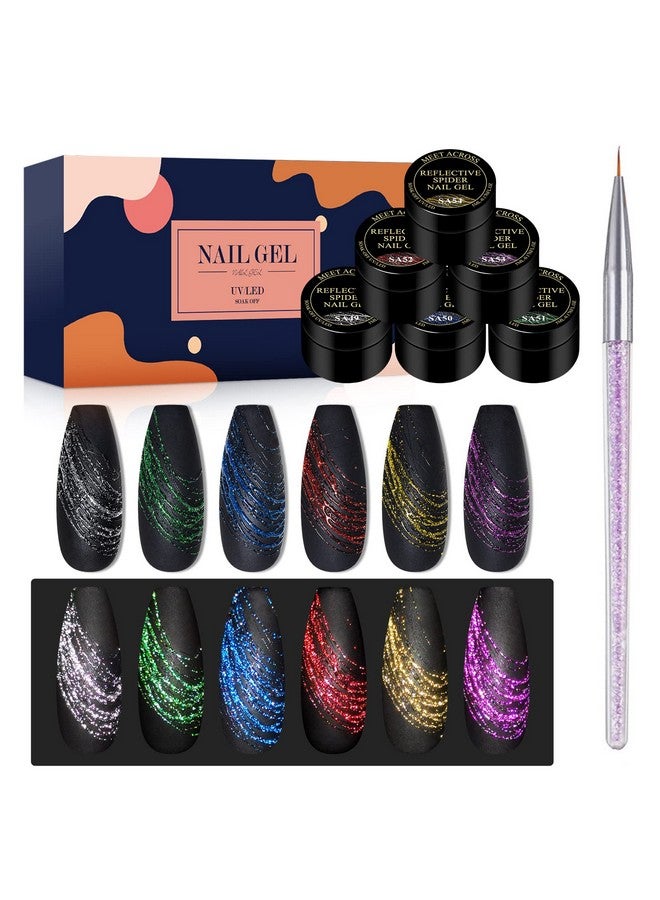 Reflective Spider Gel 6 Colors Diamond Glitter Painting Elastic Spider Gel Soak Off Uv Led Gel Nail Polish Drawing Nail Gel For Line Diy Nail Art Paint Design