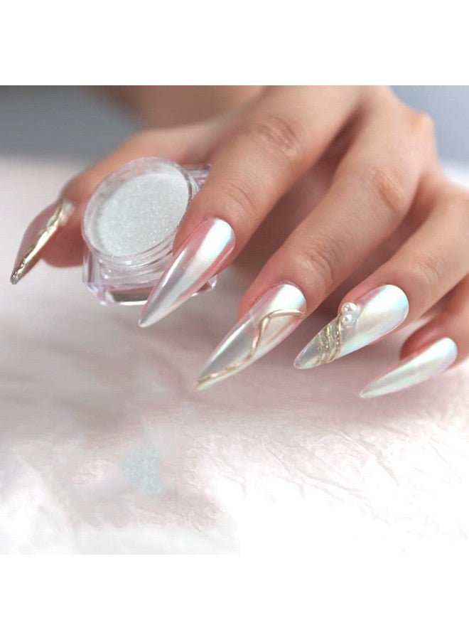 Prettydiva Aurora Chrome Nail Powder White Pearl Chrome Nail Powder With Aurora Color Shifting Metallic Powders Mirror Effect Magic White Moonlight Effect Iridescent Pigment Powder For Nails