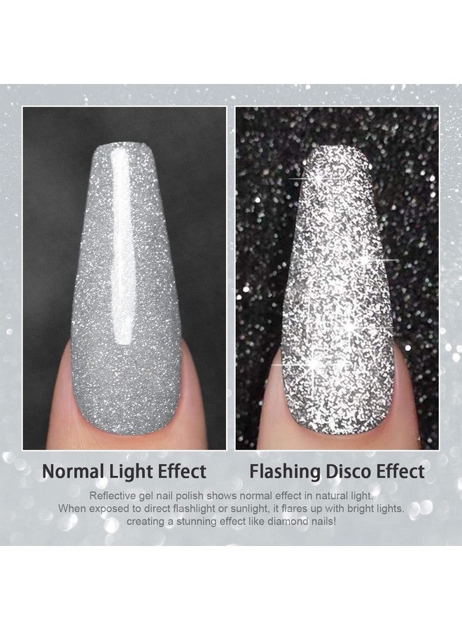 Gel Polish Reflective Glittergel Polish Glitter Silverflash Diamond Nail Gel Polish Soak Off Disco Shimmer Gel Nail Polish Uv Led Curing Requires 15Ml For Home Salon Diy Nail Manicure