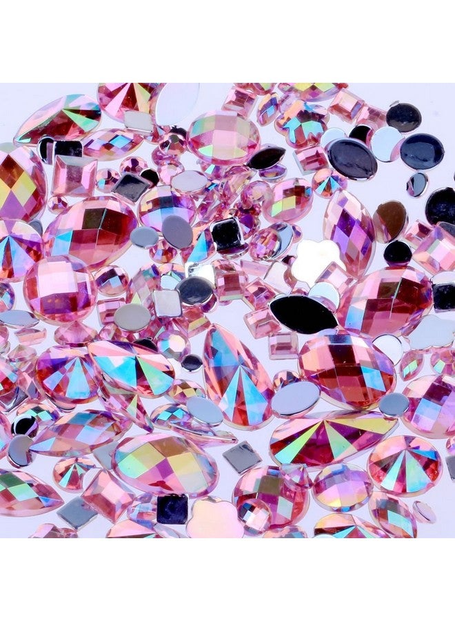 Mix Sizes 300Pcs Crystal Pink Ab Nail Art Rhinestones Diy Non Hotfix Flatback Acrylic Nail Stones Gems For 3D Nails Art Decorations (Pink Ab)