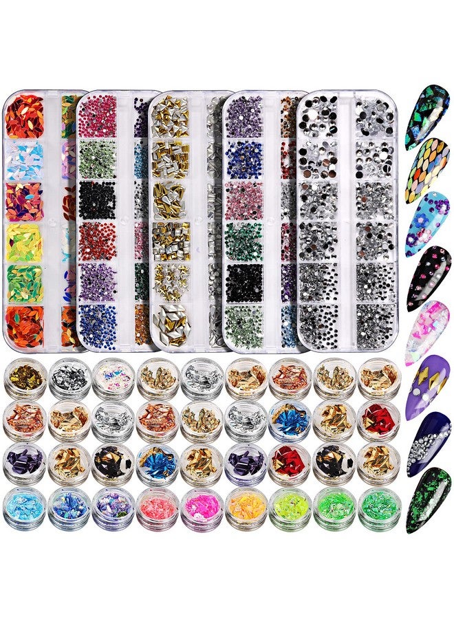 Rhinestones For Nails 5 Boxes Nail Art Rhinestones 36 Boxes Nail Flakes Nail Gems Stone Nail Design Kit Nail Rhinestones For Nail Art Nail Accessories