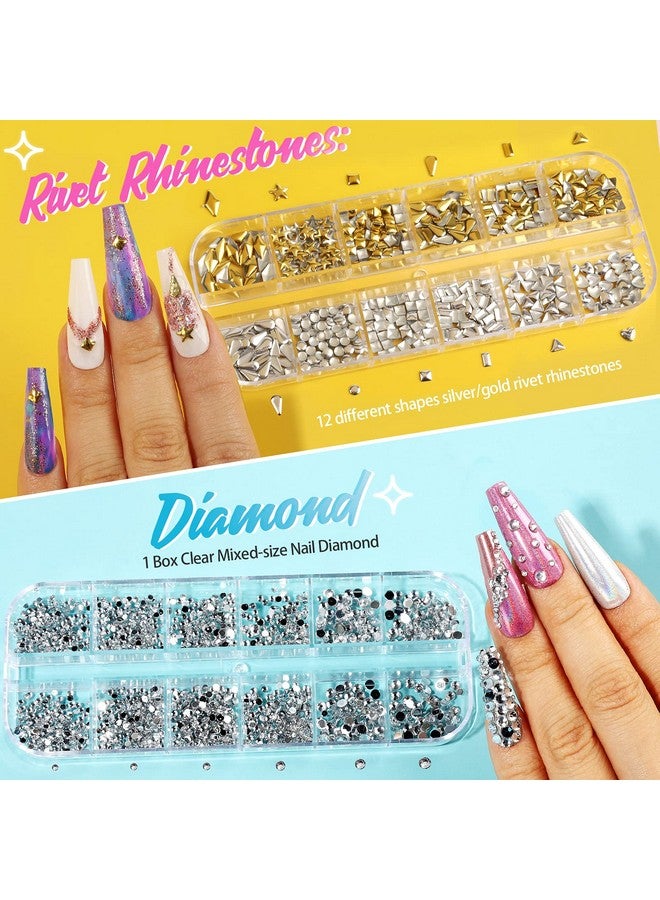 Rhinestones For Nails 5 Boxes Nail Art Rhinestones 36 Boxes Nail Flakes Nail Gems Stone Nail Design Kit Nail Rhinestones For Nail Art Nail Accessories