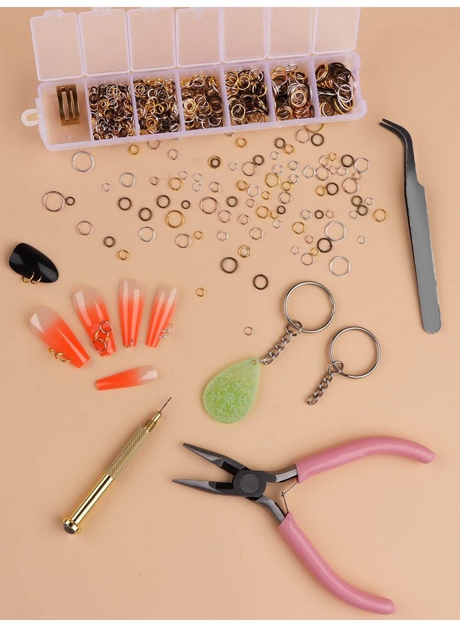 1014 Pcs Nail Art Dangle Charms Piercing Tool Hand Drill Torokom 6 Sizes 4 Colors Open Jump Rings For Jewelry Making With Jump Ring Opener Nail Charms Nail Jewelry Rings With Pliers And Tweezers