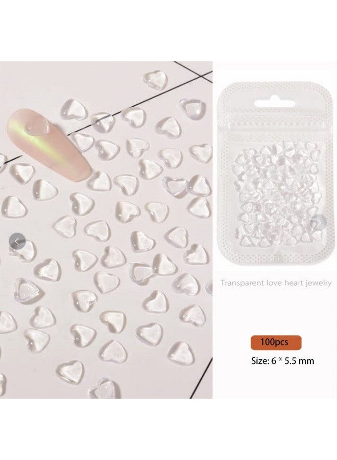 200 Pcs Clear Heart Nail Art Charms 3D Mixed Size Love Hearts Rhinestones Flat Jelly Resin Crystal Jewelry Diamonds For Acrylic Nail Supplies Women Craft Diy Manicure Decoration Accessories