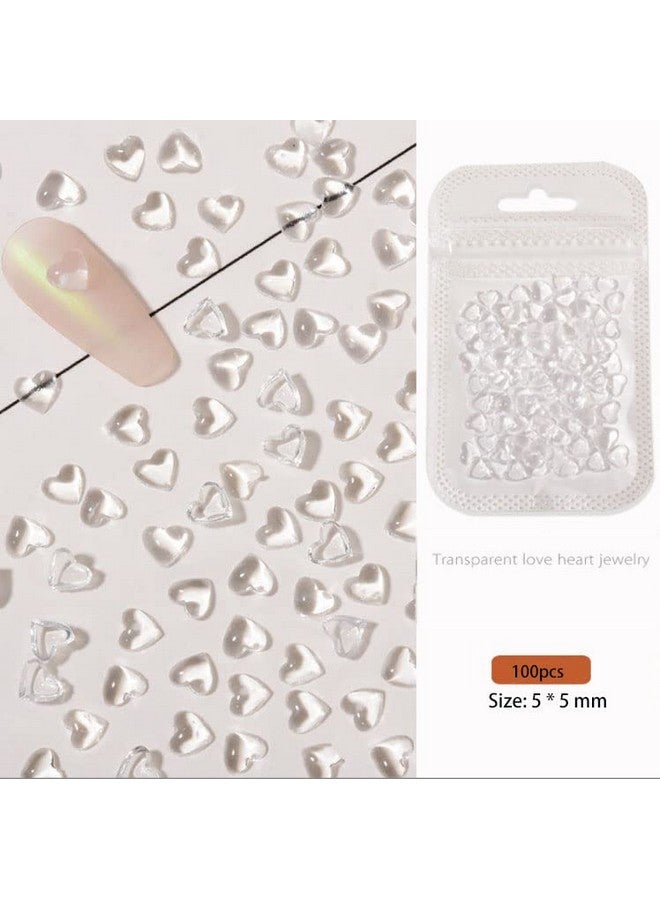 200 Pcs Clear Heart Nail Art Charms 3D Mixed Size Love Hearts Rhinestones Flat Jelly Resin Crystal Jewelry Diamonds For Acrylic Nail Supplies Women Craft Diy Manicure Decoration Accessories