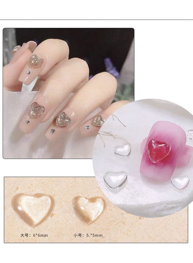 200 Pcs Clear Heart Nail Art Charms 3D Mixed Size Love Hearts Rhinestones Flat Jelly Resin Crystal Jewelry Diamonds For Acrylic Nail Supplies Women Craft Diy Manicure Decoration Accessories