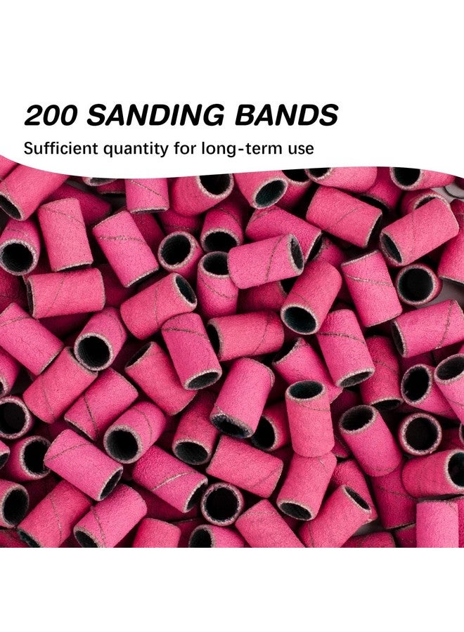 Sanding Bands For Nail Drill 240 Grit Extreme Fine Nail Sanding Bands 200Pcs Pink Professional Sanding Bands And 2Pcs Nail Drill Bits For Manicures And Pedicure