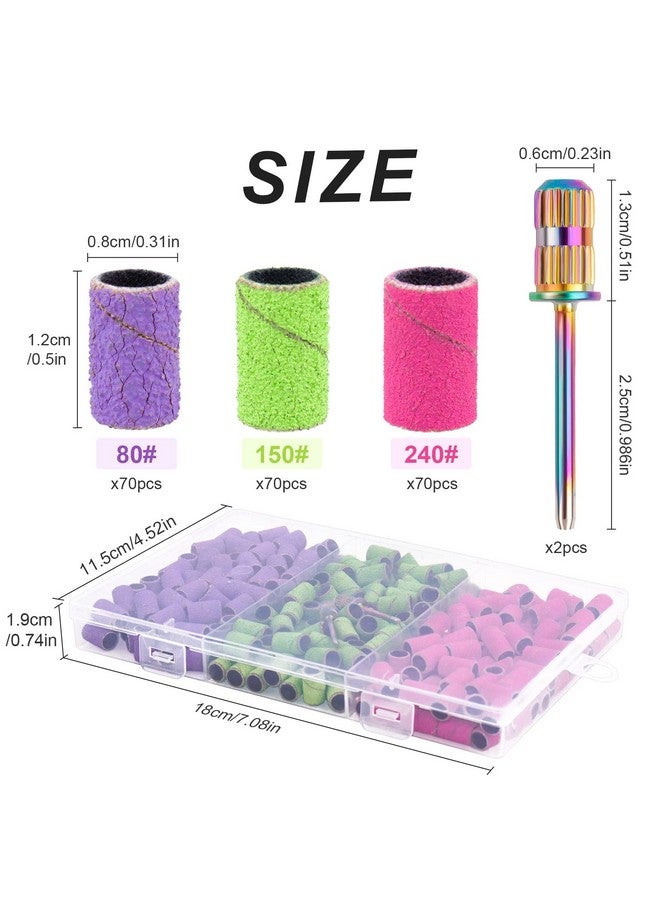 Sanding Bands For Nail Drill Sanding Bands80150240 Grits 210Pcs Color Coarse Fine Nail Sanding Bands 2Pcs Nail Drill Bits 3/32 Mandrel Bits Portable Storage Box Set