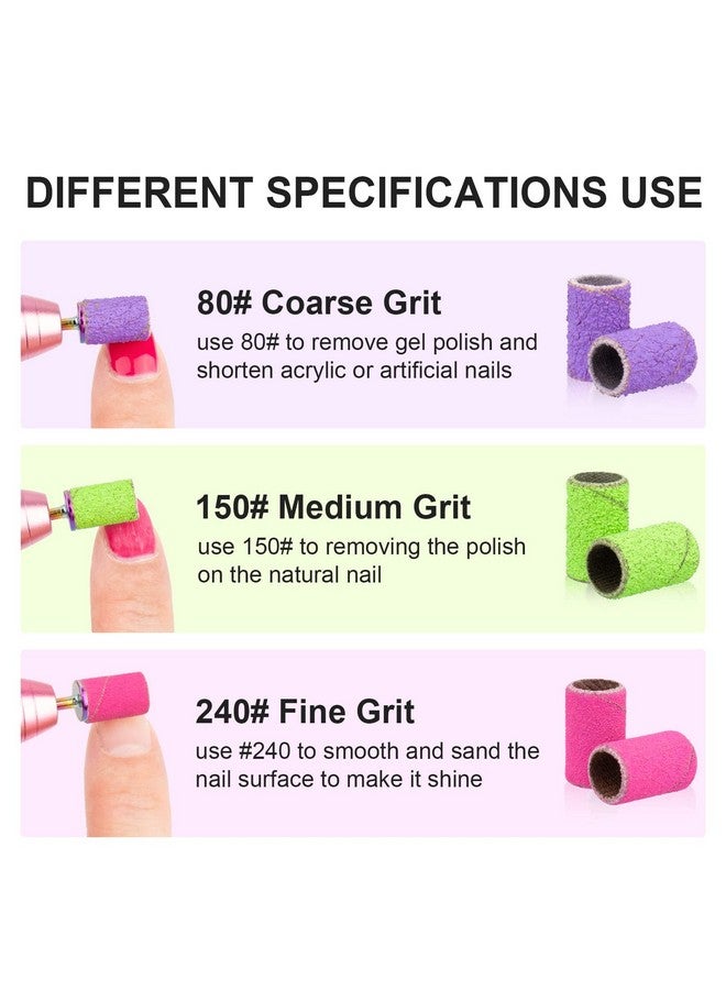Sanding Bands For Nail Drill Sanding Bands80150240 Grits 210Pcs Color Coarse Fine Nail Sanding Bands 2Pcs Nail Drill Bits 3/32 Mandrel Bits Portable Storage Box Set