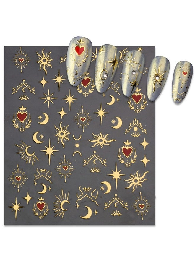 Valentine'S Day Star Moon Nail Stickers Selfadhesive Golden Heart Nail Art Decals For Diy Nail Decorations (3 Sheets)