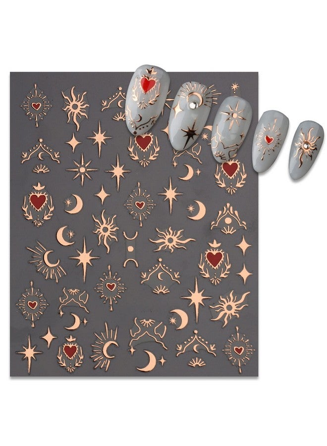 Valentine'S Day Star Moon Nail Stickers Selfadhesive Golden Heart Nail Art Decals For Diy Nail Decorations (3 Sheets)