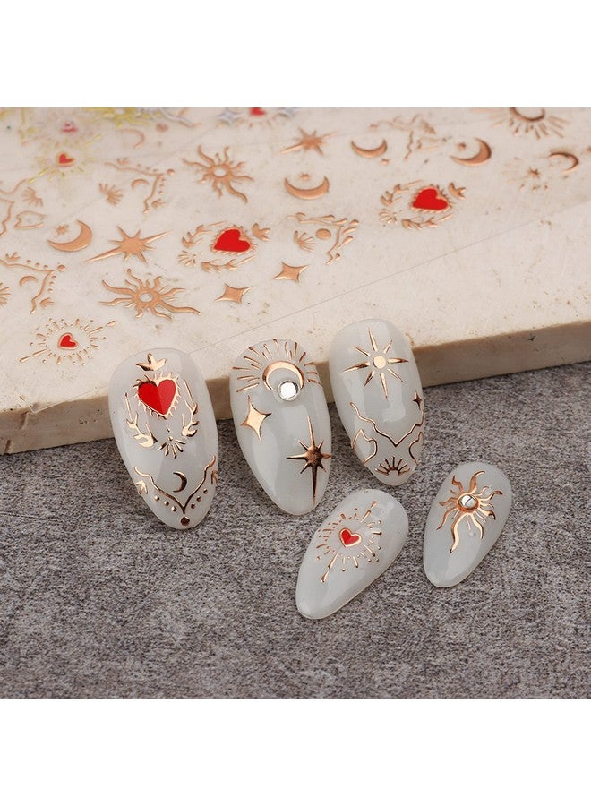 Valentine'S Day Star Moon Nail Stickers Selfadhesive Golden Heart Nail Art Decals For Diy Nail Decorations (3 Sheets)