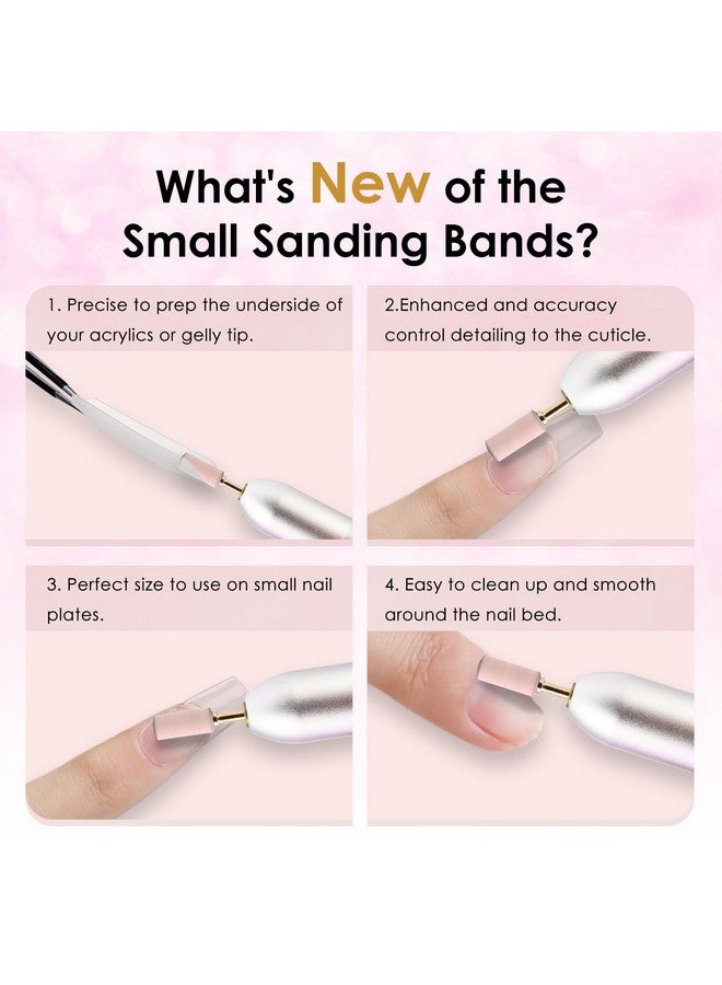 [2023 Upgrade]Depvko 120Pcs Small Sanding Bands For Nail Drills With 2Pcs 3.1Mm Mandrel Nail Drill Bits 240 Xfine Grit Nail File Sanding Bands For Acrylic Nails Tech Gel Manicures And Pedicure Pink