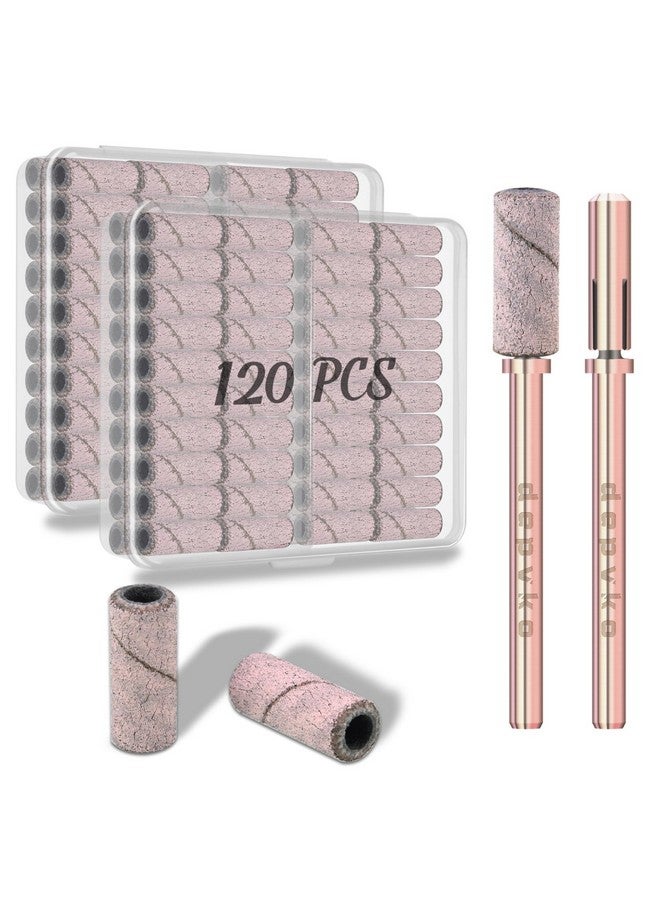 [2023 Upgrade]Depvko 120Pcs Small Sanding Bands For Nail Drills With 2Pcs 3.1Mm Mandrel Nail Drill Bits 240 Xfine Grit Nail File Sanding Bands For Acrylic Nails Tech Gel Manicures And Pedicure Pink