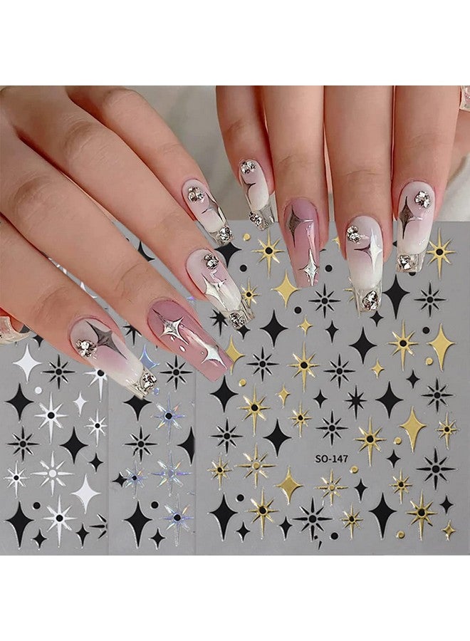 6 Sheets Sun Star Nail Art Stickers Bronzing Moon Nail Decals 3D Selfadhesive Heart Nail Stickers Rose Gold Sliver Starlight Moon Star Nail Designs Sticker For Women Diy Acrylic Nail Art Supplies