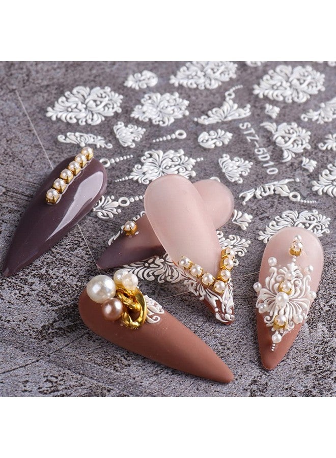 French Nail Art Sticker Decals 5D Embossed French Pattern Roses White Nail Art Accessories Selfadhesive Nail Art Supplies Decoration Retro Classic Acrylic Nails Design 8 Sheets