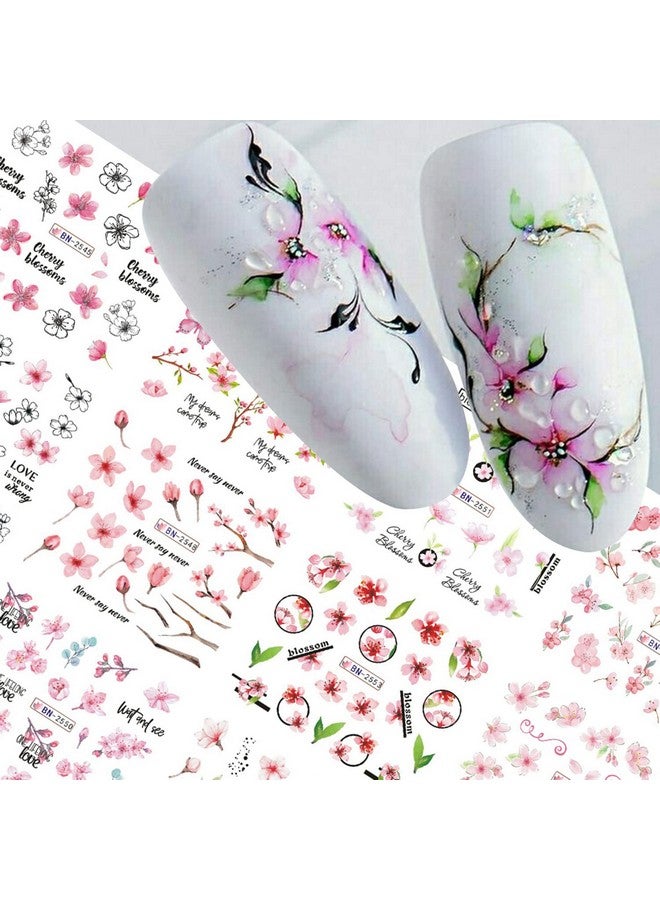 Pink Flower Nail Art Sticker Sakura Water Transfer Nail Stcikers Decal Nail Art Decoration Supplies Cherry Blossom Leaf Flotal Nail Design For Women Girls Manicure Decor (Cherry Blossom)