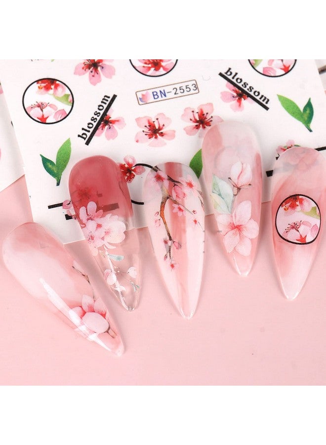 Pink Flower Nail Art Sticker Sakura Water Transfer Nail Stcikers Decal Nail Art Decoration Supplies Cherry Blossom Leaf Flotal Nail Design For Women Girls Manicure Decor (Cherry Blossom)