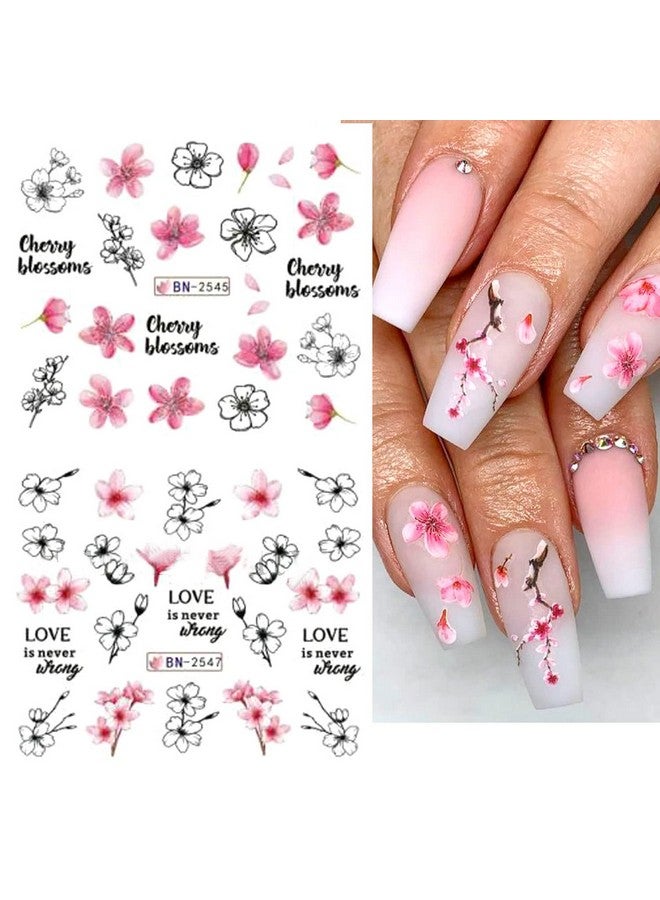 Pink Flower Nail Art Sticker Sakura Water Transfer Nail Stcikers Decal Nail Art Decoration Supplies Cherry Blossom Leaf Flotal Nail Design For Women Girls Manicure Decor (Cherry Blossom)