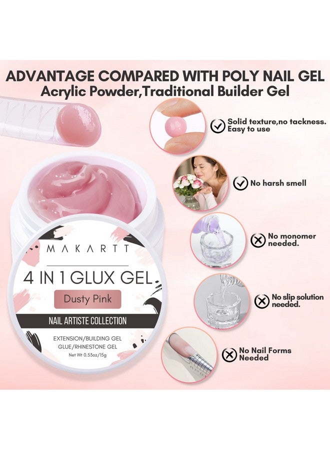 Solid Builder Nail Gel15Ml 4 In 1 Nail Extension Gel Uv Glue For Acrylic Nails Soft Gel Nails Rhinestones Gel 3D Nail Sculpture Gel Hard Gel For Nails Uv/Led Nail Lamp Required Dusty Pink