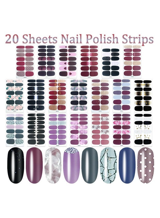 20 Sheets Nail Wraps For Women Nail Polish Strips Adhesive Nail Polish Sticker Gel Nail Strips Nail Art Accessories With 1Pc Nail File