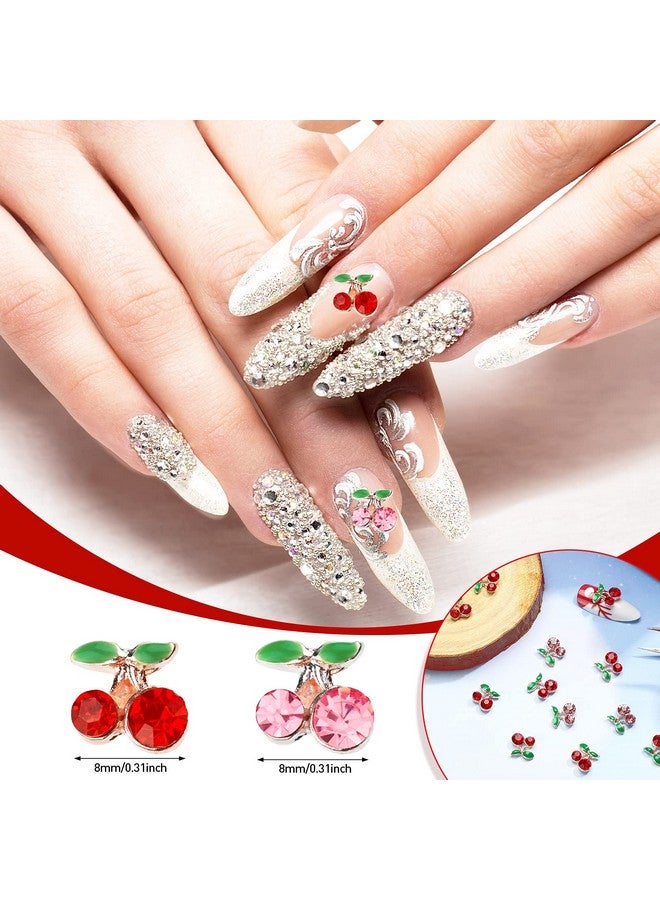 36 Pcs 3D Cherry Nail Charms Cherry Nail Rhinestones 3D Shiny Nail Gems Nail Glitter Studs Nail Slices For Women Girl Nail Jewelry Making Crafts(Red Pink8 X 8 Mm)